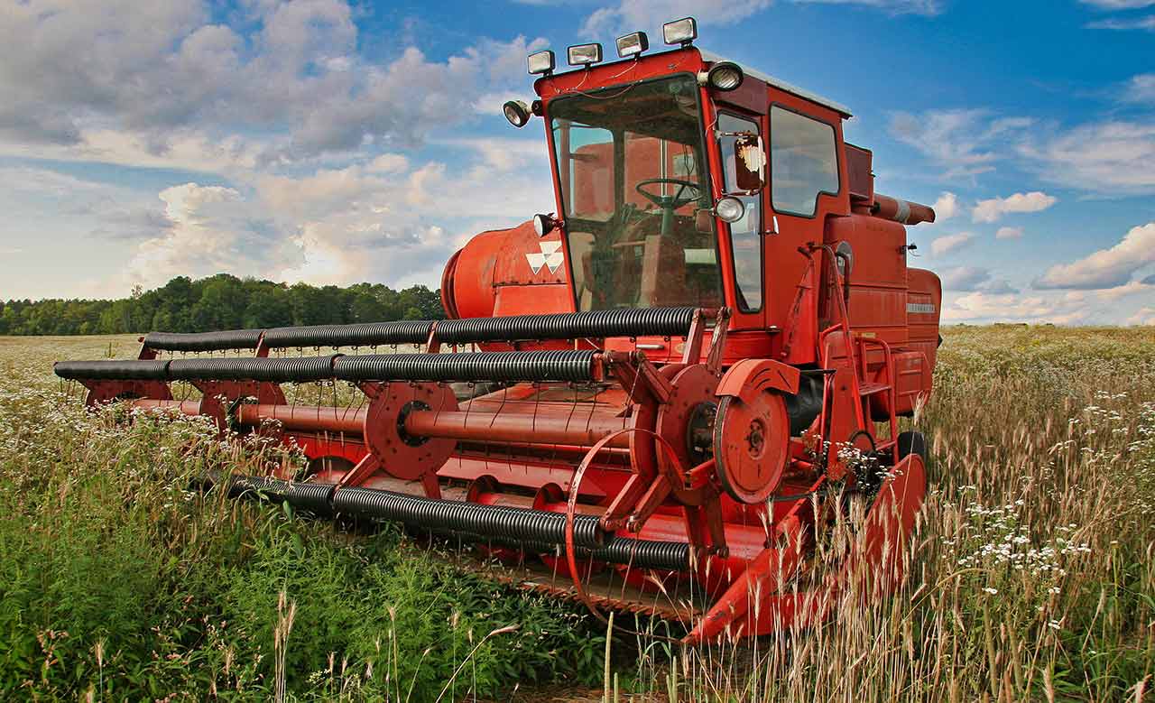 Red tractor in field